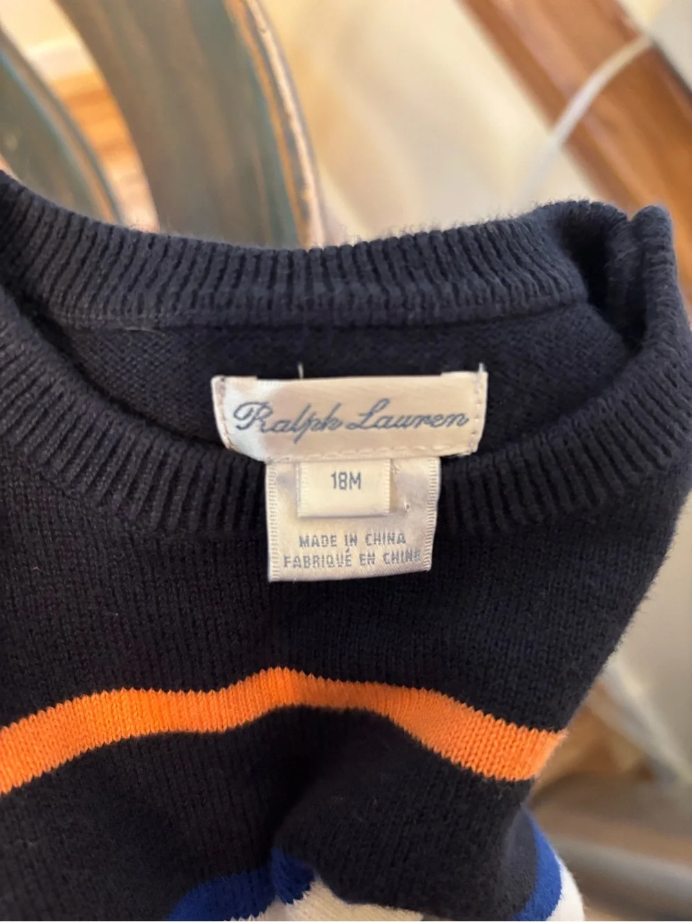Ralph Lauren Navy, White & Orange Striped Kids Sweater